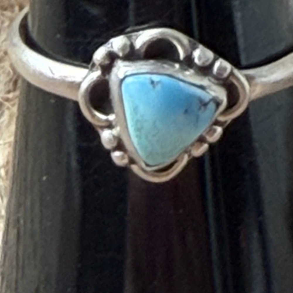 Sterling Silver Triangle Turquoise Ring - Gold Hi… - image 2